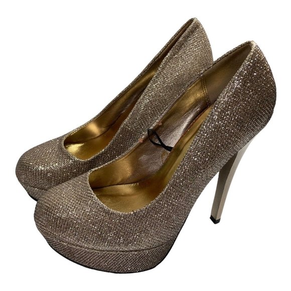 BODY CENTRAL Shoes Womens 6.5M Gold Metallic Platform Stiletto Heels - Picture 2 of 8